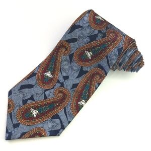 Tabasco 80's Vintage Hot Sauce Bottles & Paisley Print 100% Silk Neck Tie Blue